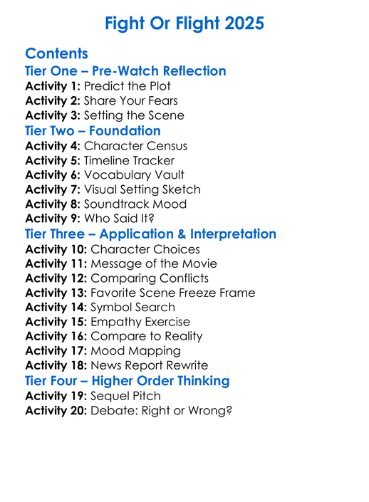 Fight Or Flight 2025 Worksheet Activity Booklet