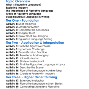 Figurative Language And Imagery Worksheet Activity Booklet