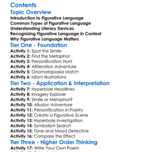 Figurative Language And Literary Devices Worksheet Activity Booklet