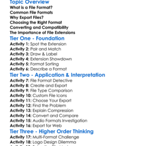 File Formats And Exporting Worksheet Activity Booklet