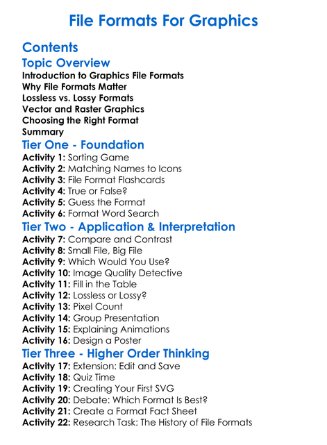 File Formats For Graphics Worksheet Activity Booklet