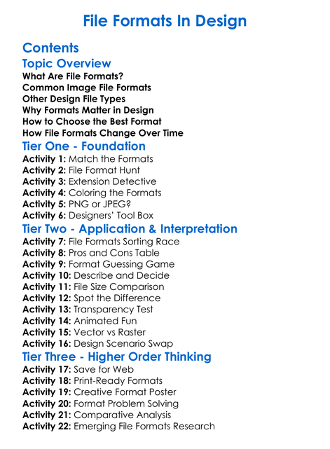 File Formats In Design Worksheet Activity Booklet