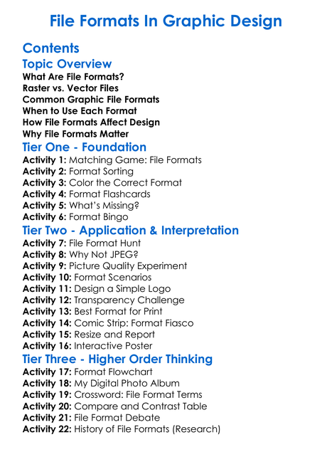 File Formats In Graphic Design Worksheet Activity Booklet