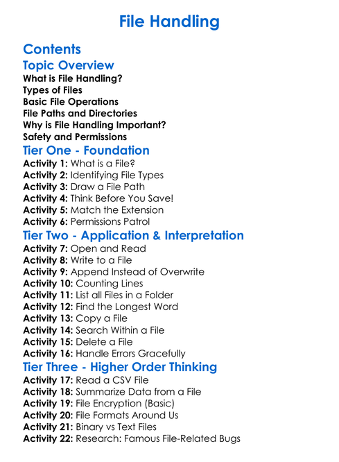 File Handling Worksheet Activity Booklet