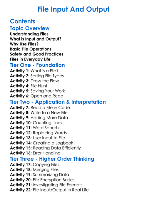 File Input And Output Worksheet Activity Booklet