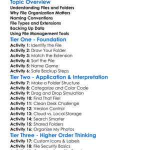 File Management And Organization Worksheet Activity Booklet