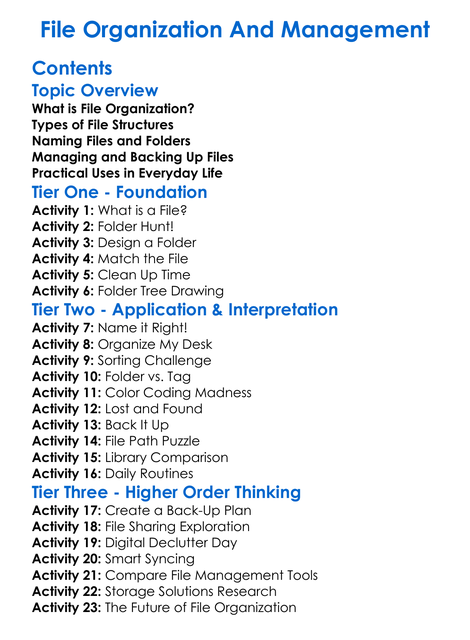 File Organization And Management Worksheet Activity Booklet