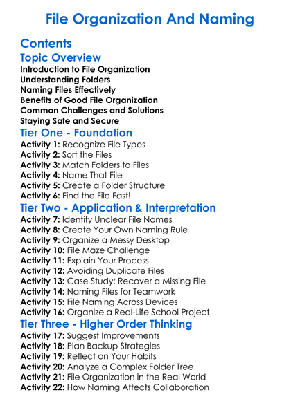 File Organization And Naming Worksheet Activity Booklet