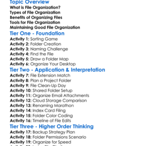 File Organization Worksheet Activity Booklet