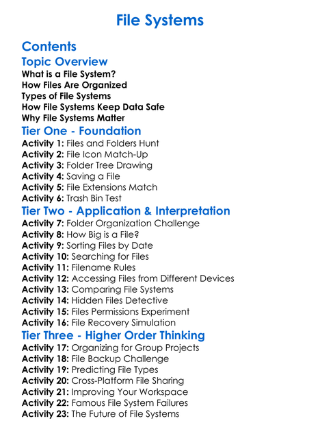 File Systems Worksheet Activity Booklet