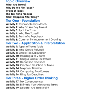 Filing Taxes Worksheet Activity Booklet