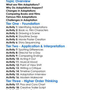 Film Adaptations Worksheet Activity Booklet
