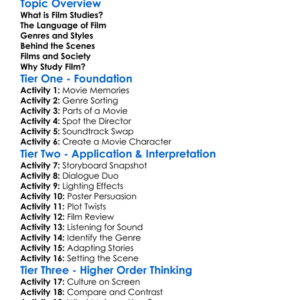 Film Studies Worksheet Activity Booklet