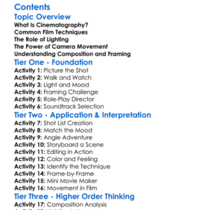 Film Techniques And Cinematography Basics Worksheet Activity Booklet