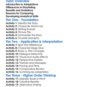 Film Vs Book Analysis Worksheet Activity Booklet
