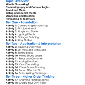 Filmmaking Techniques Worksheet Activity Booklet