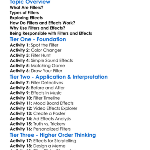Filters And Effects Worksheet Activity Booklet