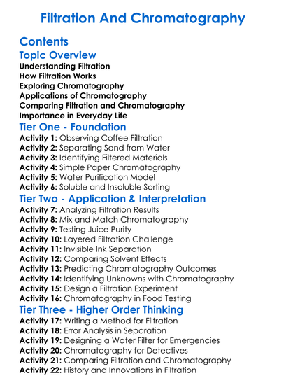 Filtration And Chromatography Worksheet Activity Booklet