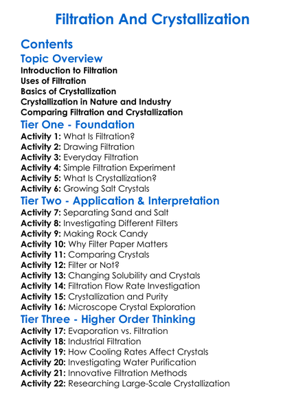 Filtration And Crystallization Worksheet Activity Booklet