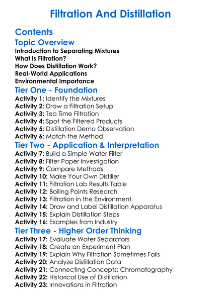 Filtration And Distillation Worksheet Activity Booklet