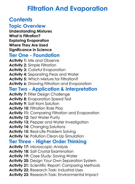 Filtration And Evaporation Worksheet Activity Booklet