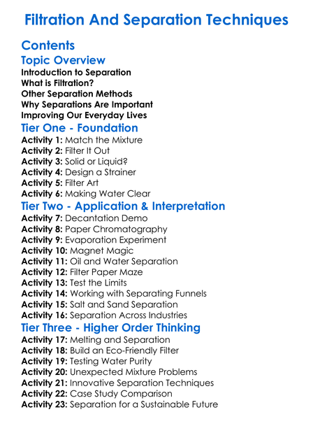 Filtration And Separation Techniques Worksheet Activity Booklet