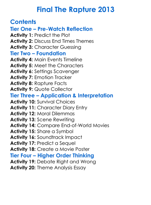 Final The Rapture 2013 Worksheet Activity Booklet