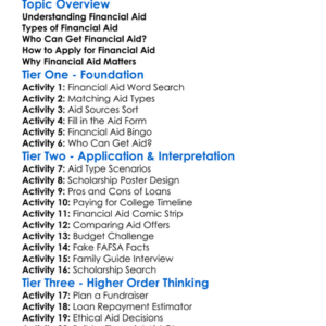 Financial Aid Basics Worksheet Activity Booklet