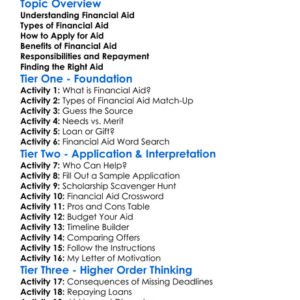 Financial Aid For Education Worksheet Activity Booklet