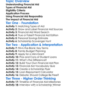 Financial Aid Worksheet Activity Booklet