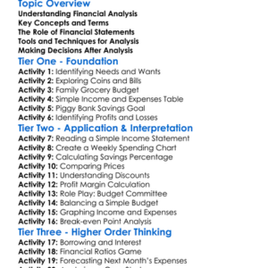 Financial Analysis Worksheet Activity Booklet