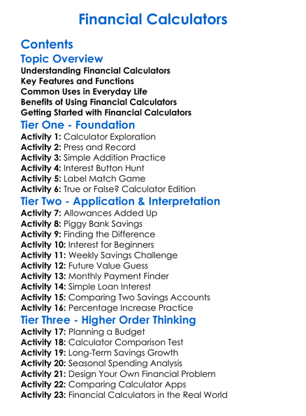Financial Calculators Worksheet Activity Booklet