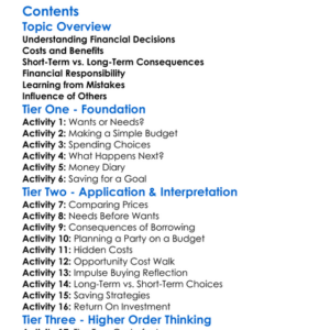 Financial Consequences Of Decisions Worksheet Activity Booklet