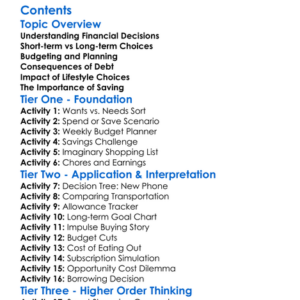 Financial Consequences Of Life Choices Worksheet Activity Booklet
