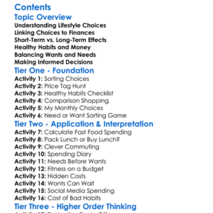 Financial Consequences Of Lifestyle Choices Worksheet Activity Booklet