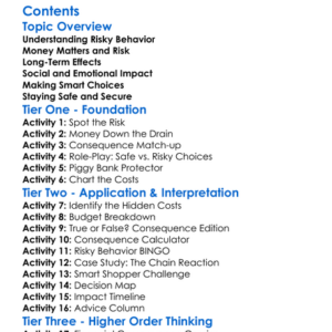Financial Consequences Of Risky Behavior Worksheet Activity Booklet