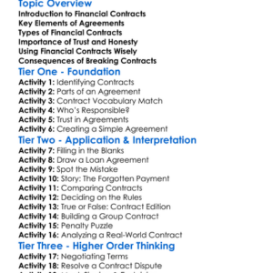 Financial Contracts And Agreements Worksheet Activity Booklet