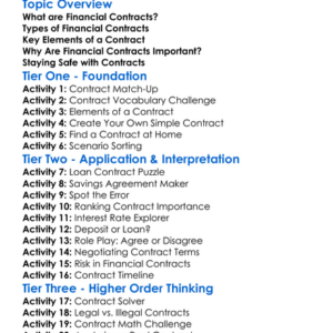 Financial Contracts Worksheet Activity Booklet