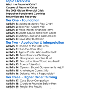 Financial Crises Eg 2008 Worksheet Activity Booklet