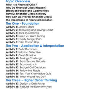 Financial Crises Worksheet Activity Booklet
