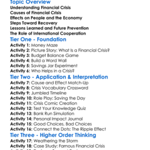 Financial Crisis And Recovery Worksheet Activity Booklet