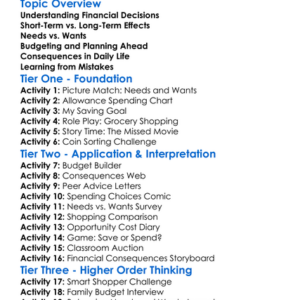 Financial Decision Consequences Worksheet Activity Booklet