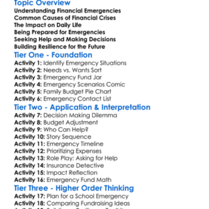 Financial Emergencies Worksheet Activity Booklet