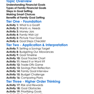 Financial Goal Setting For Families Worksheet Activity Booklet