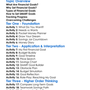 Financial Goal Setting Worksheet Activity Booklet
