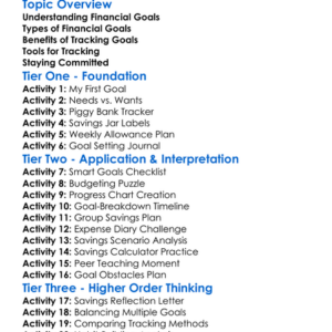 Financial Goal Tracking Worksheet Activity Booklet