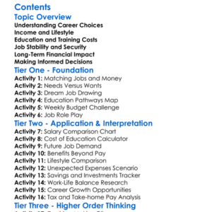 Financial Implications Of Career Choices Worksheet Activity Booklet
