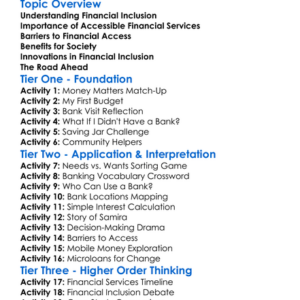 Financial Inclusion And Access Worksheet Activity Booklet