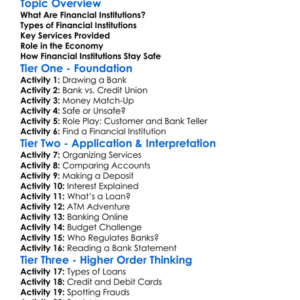 Financial Institutions Worksheet Activity Booklet