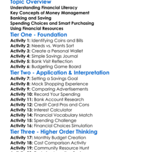 Financial Literacy Resources Worksheet Activity Booklet
